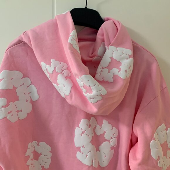 Denim Teardrop Cotton Pink Print Unisex Hoodie - Picture 8 of 8